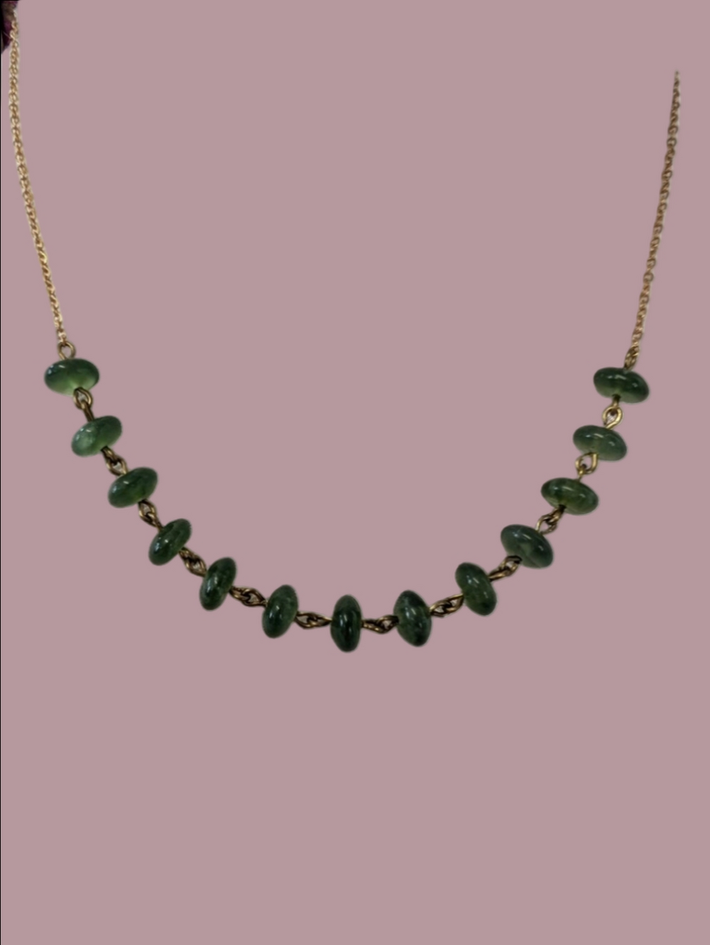 Jade Stone Necklace Natural Stone Hand Crafted By An Artist Gold Plate Chain